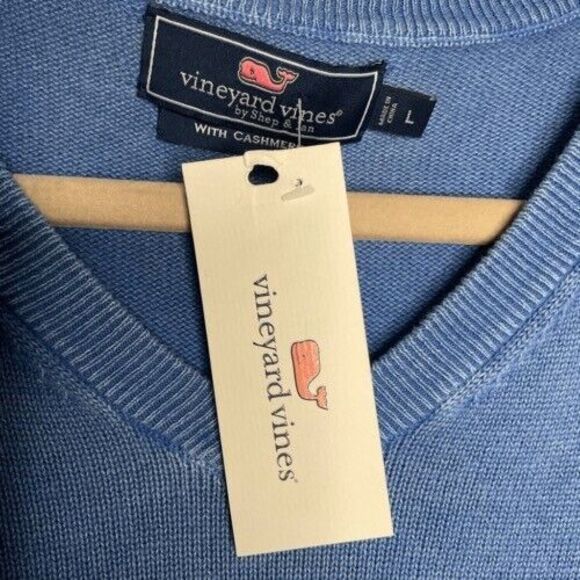 NWT Vineyard Vines V-Neck Office Sweater Men Size Large Blue Cotton/Cashmere - Picture 6 of 9